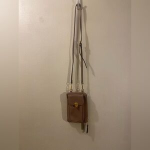 Elegant Tan/pink Leather Crossbody Bag